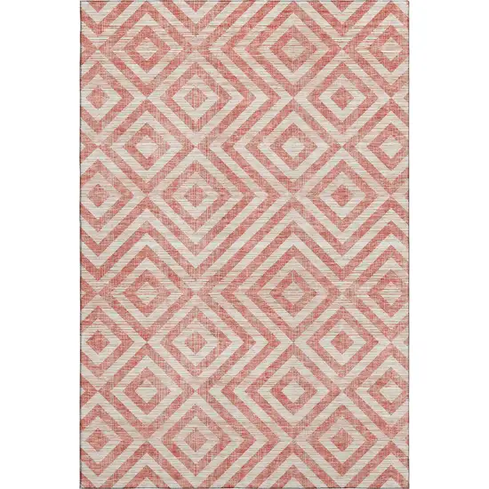Salmon And Ivory Geometric Washable Area Rug With UV Protection Photo 1