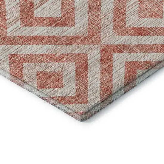 Salmon And Ivory Geometric Washable Area Rug With UV Protection Photo 8