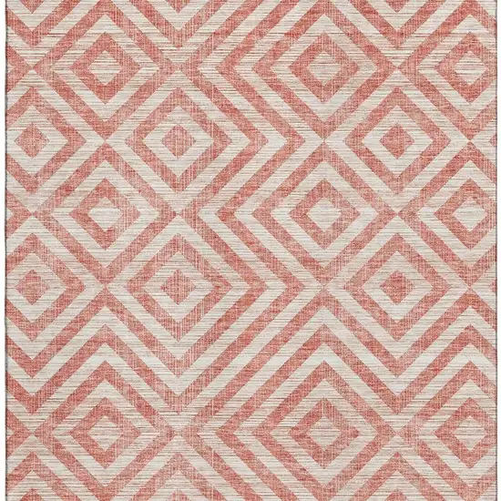 Salmon And Ivory Geometric Washable Area Rug With UV Protection Photo 4