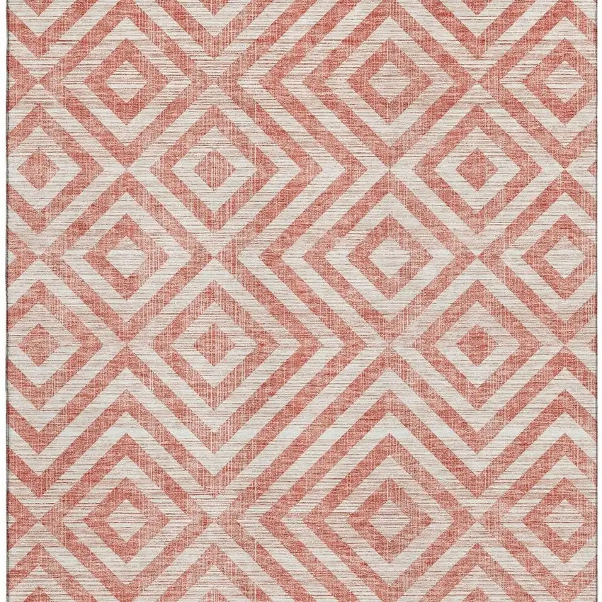 Salmon And Ivory Geometric Washable Area Rug With UV Protection Photo 4