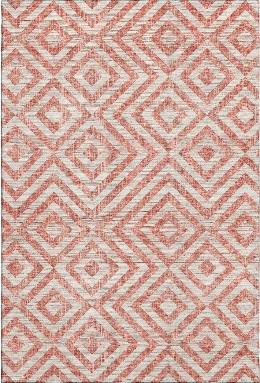 Salmon And Ivory Geometric Washable Area Rug With UV Protection Photo 1