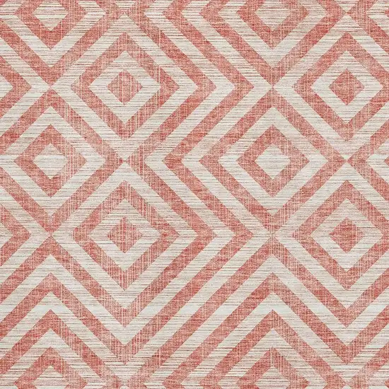 Salmon And Ivory Geometric Washable Area Rug With UV Protection Photo 3