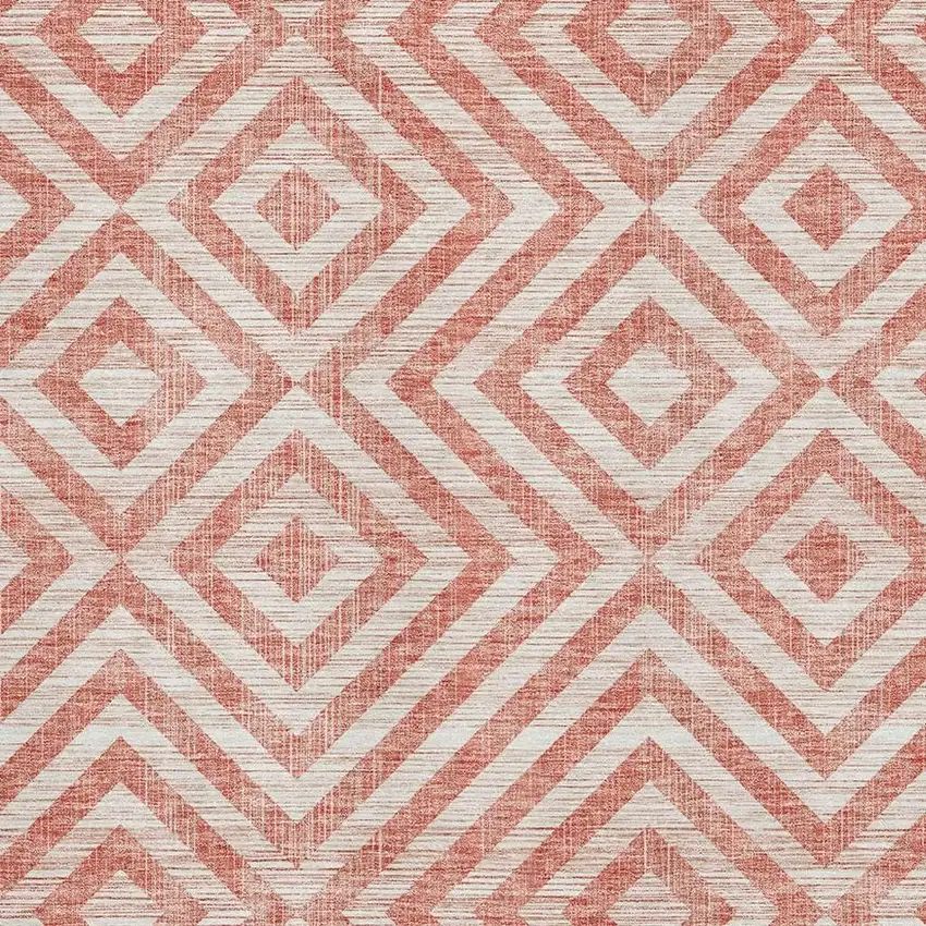 Salmon And Ivory Geometric Washable Area Rug With UV Protection Photo 3