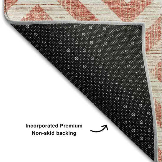 Salmon And Ivory Geometric Washable Area Rug With UV Protection Photo 7