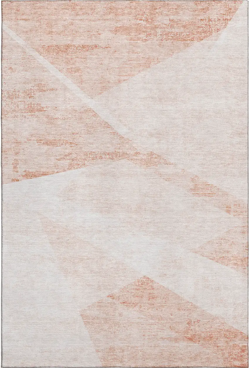 Salmon And Ivory Geometric Washable Area Rug With UV Protection Photo 6