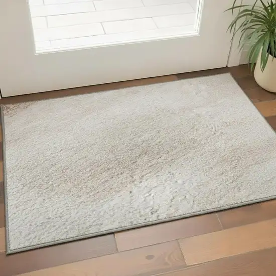 Salmon And Ivory Geometric Washable Area Rug With UV Protection Photo 2