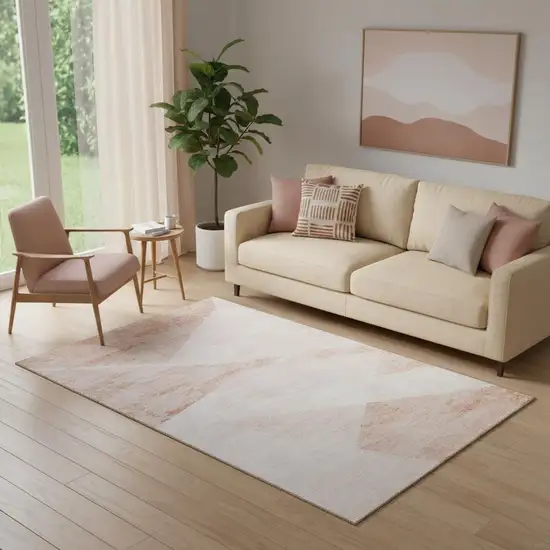 Salmon And Ivory Geometric Washable Area Rug With UV Protection Photo 1