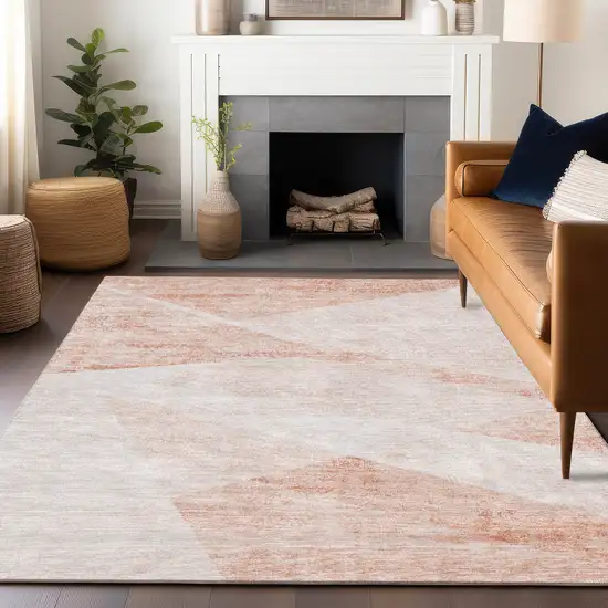 Salmon And Ivory Geometric Washable Area Rug With UV Protection Photo 5