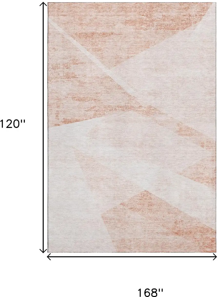 Salmon And Ivory Geometric Washable Area Rug With UV Protection Photo 3