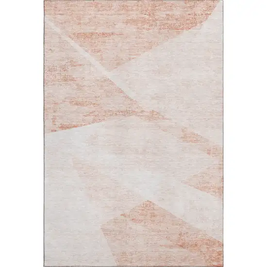 Salmon And Ivory Geometric Washable Area Rug With UV Protection Photo 5