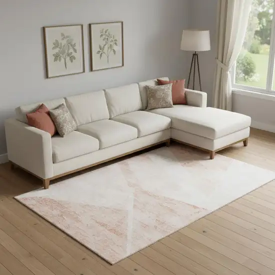 Salmon And Ivory Geometric Washable Area Rug With UV Protection Photo 1