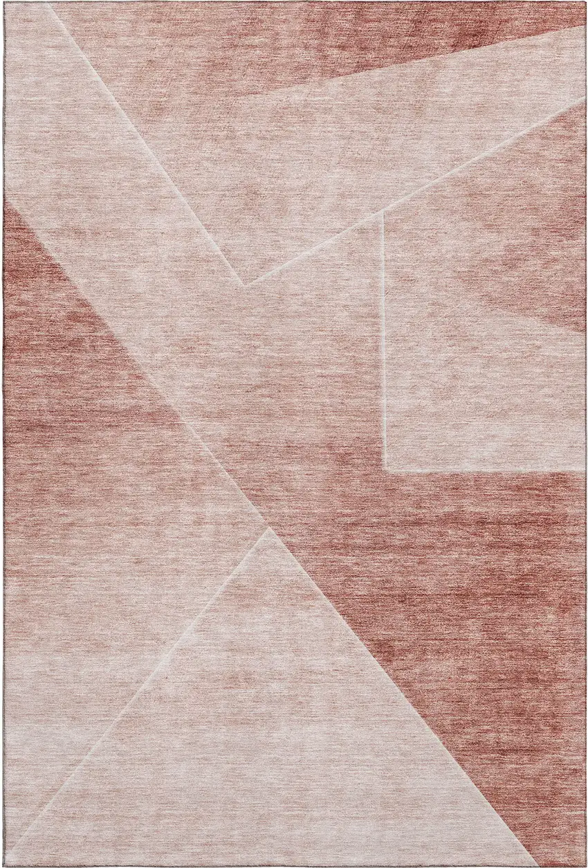 Salmon And Ivory Geometric Washable Area Rug With UV Protection Photo 1