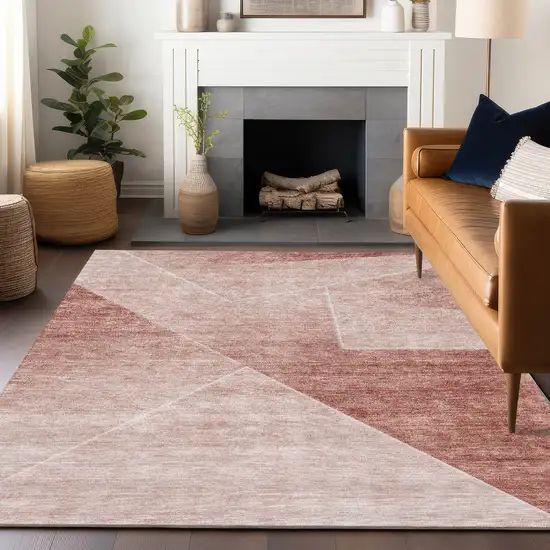 Salmon And Ivory Geometric Washable Area Rug With UV Protection Photo 4