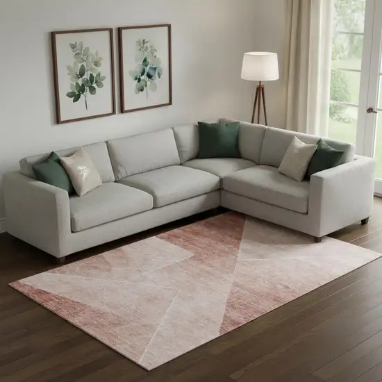 Salmon And Ivory Geometric Washable Area Rug With UV Protection Photo 1