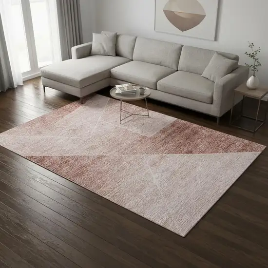 Salmon And Ivory Geometric Washable Area Rug With UV Protection Photo 2