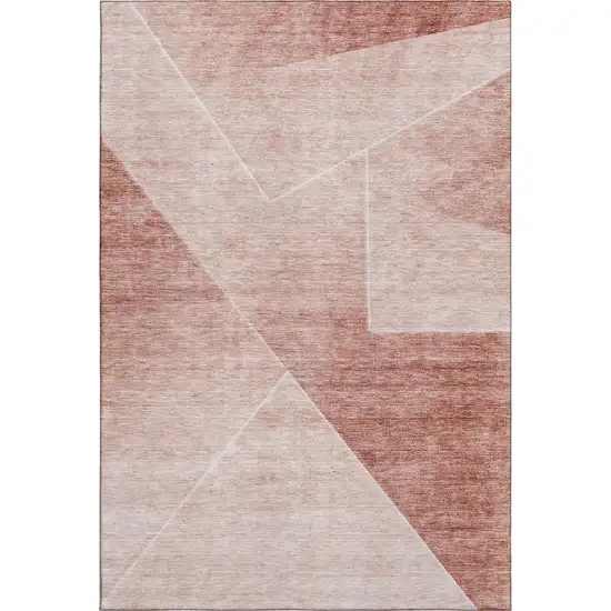 Salmon And Ivory Geometric Washable Area Rug With UV Protection Photo 1