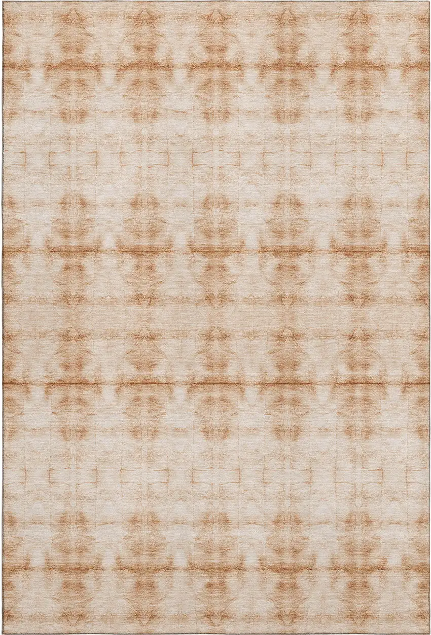 Salmon And Ivory Geometric Washable Area Rug With UV Protection Photo 1