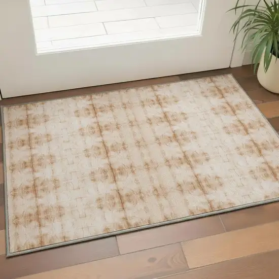 Salmon And Ivory Geometric Washable Area Rug With UV Protection Photo 2