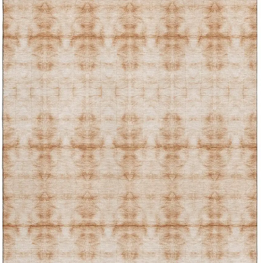 Salmon And Ivory Geometric Washable Area Rug With UV Protection Photo 4