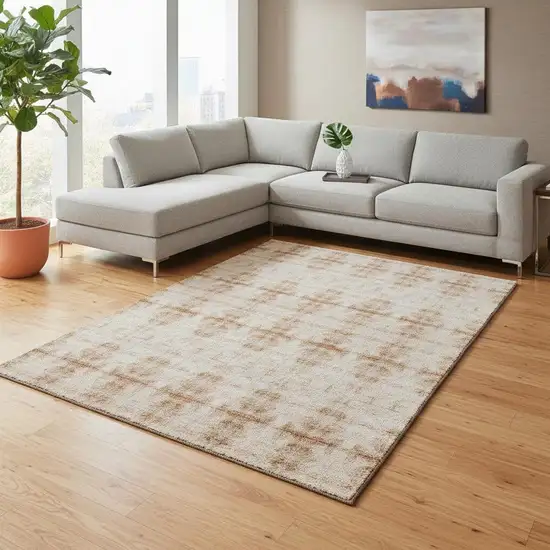 Salmon And Ivory Geometric Washable Area Rug With UV Protection Photo 2