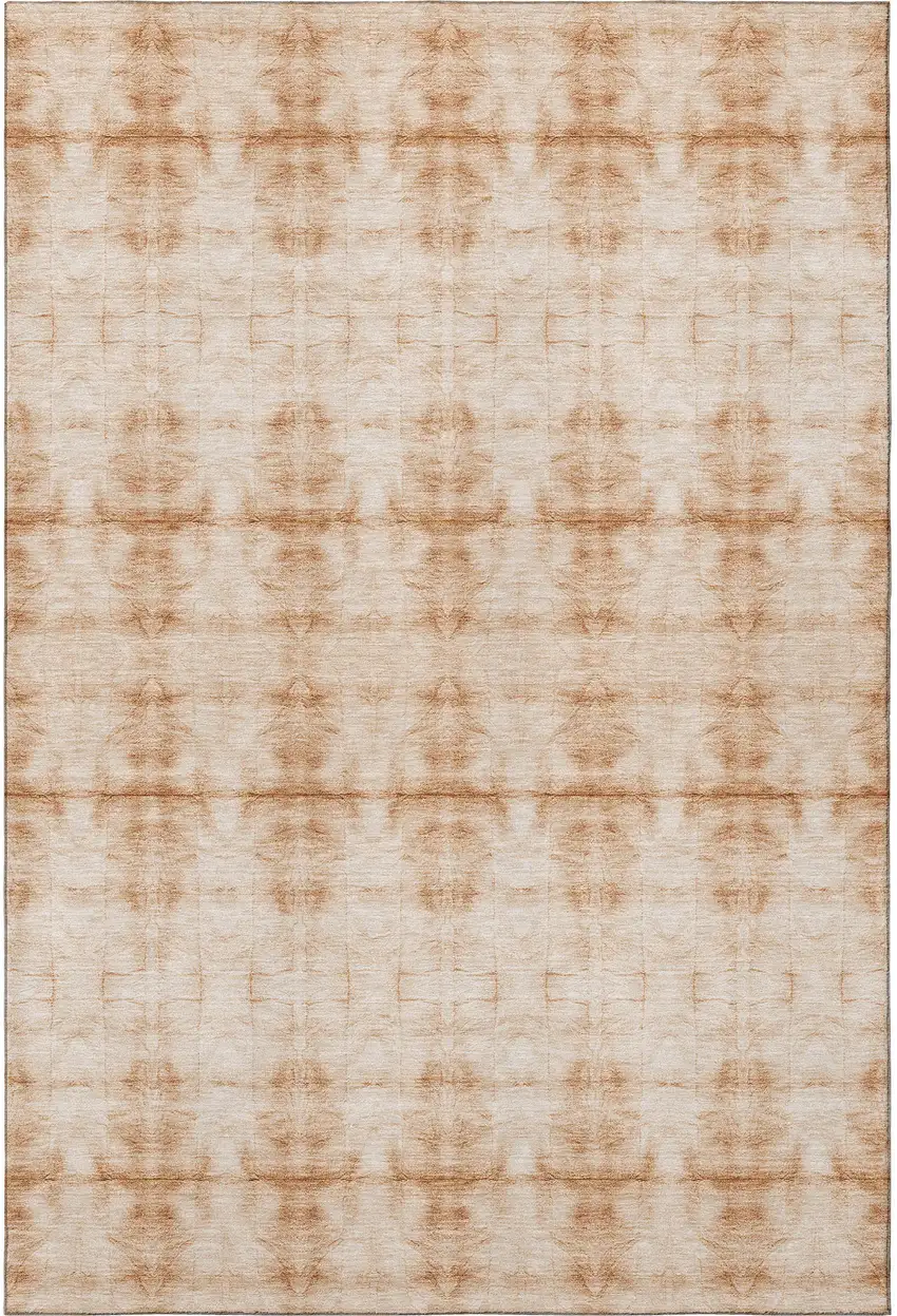 Salmon And Ivory Geometric Washable Area Rug With UV Protection Photo 4