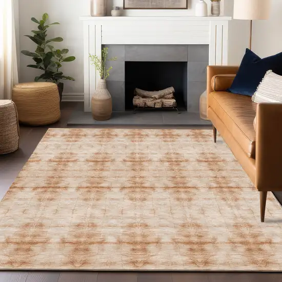Salmon And Ivory Geometric Washable Area Rug With UV Protection Photo 6