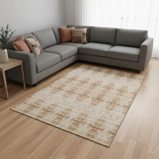 Salmon And Ivory Geometric Washable Area Rug With UV Protection Photo 2