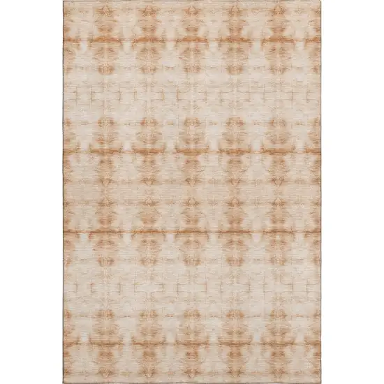 Salmon And Ivory Geometric Washable Area Rug With UV Protection Photo 1
