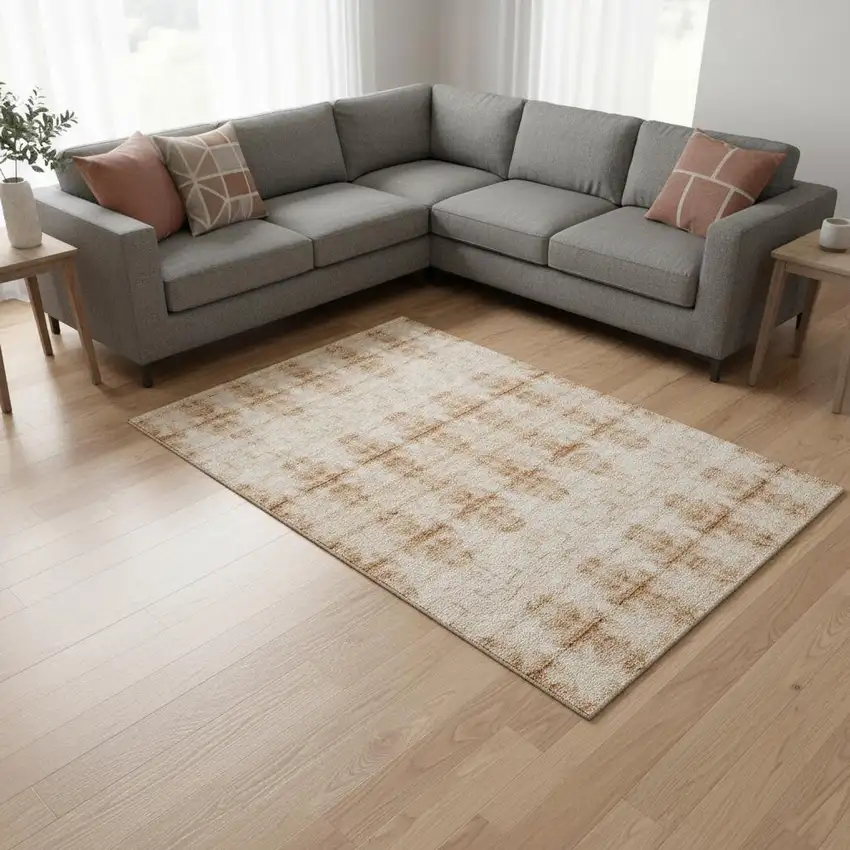 Salmon And Ivory Geometric Washable Area Rug With UV Protection Photo 2