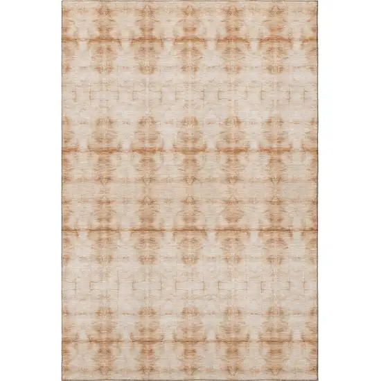 Salmon And Ivory Geometric Washable Area Rug With UV Protection Photo 4