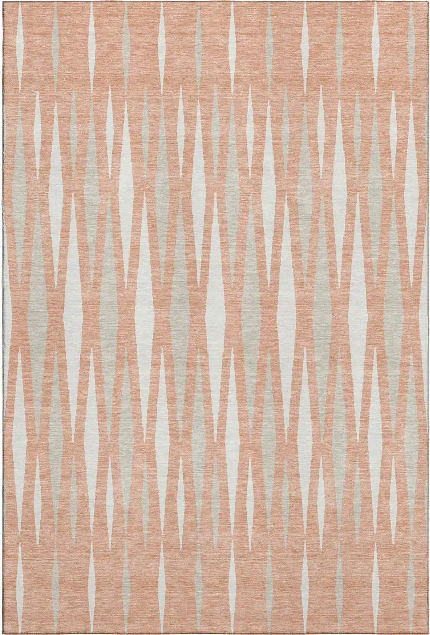 Salmon And Ivory Geometric Washable Area Rug With UV Protection Photo 1