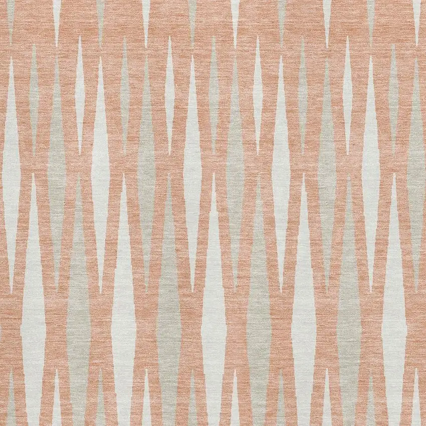 Salmon And Ivory Geometric Washable Area Rug With UV Protection Photo 3