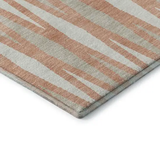 Salmon And Ivory Geometric Washable Area Rug With UV Protection Photo 8