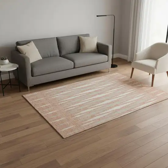 Salmon And Ivory Geometric Washable Area Rug With UV Protection Photo 2