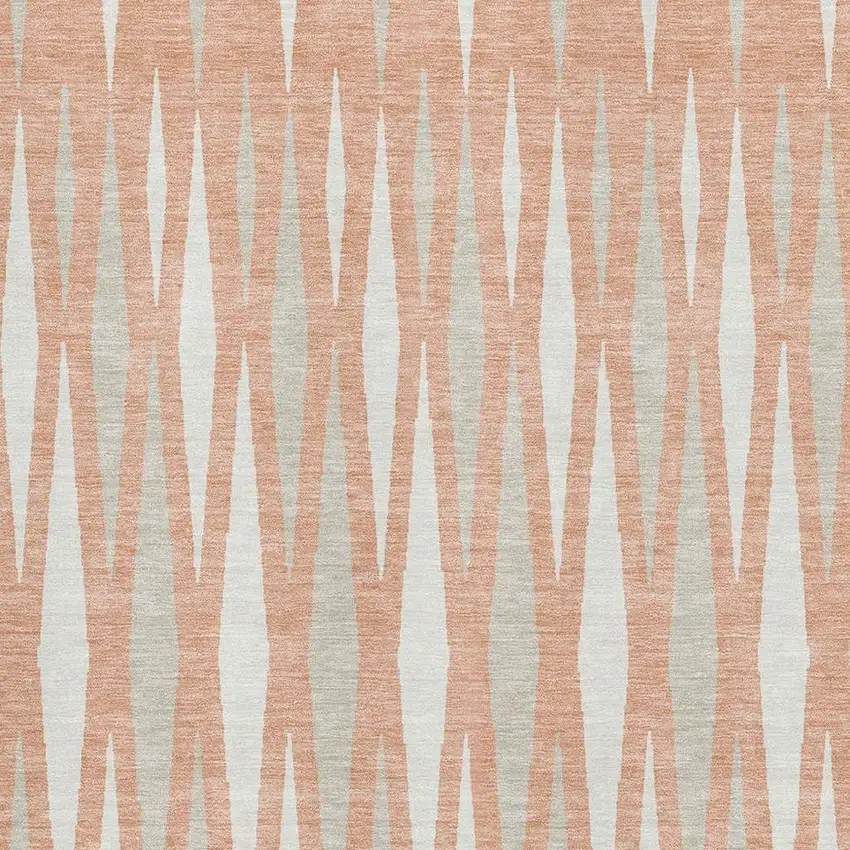 Salmon And Ivory Geometric Washable Area Rug With UV Protection Photo 3