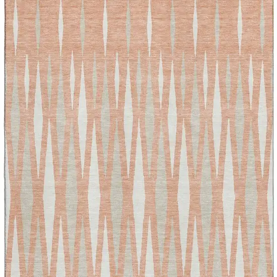 Salmon And Ivory Geometric Washable Area Rug With UV Protection Photo 3