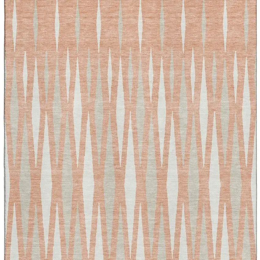 Salmon And Ivory Geometric Washable Area Rug With UV Protection Photo 3