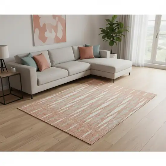 Salmon And Ivory Geometric Washable Area Rug With UV Protection Photo 2