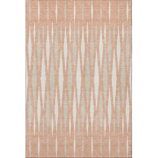 Salmon And Ivory Geometric Washable Area Rug With UV Protection Photo 4