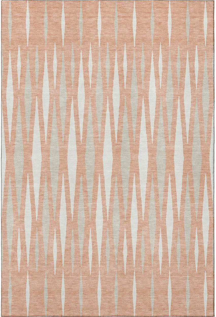 Salmon And Ivory Geometric Washable Area Rug With UV Protection Photo 4