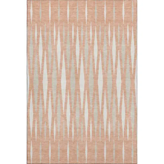 Salmon And Ivory Geometric Washable Area Rug With UV Protection Photo 1