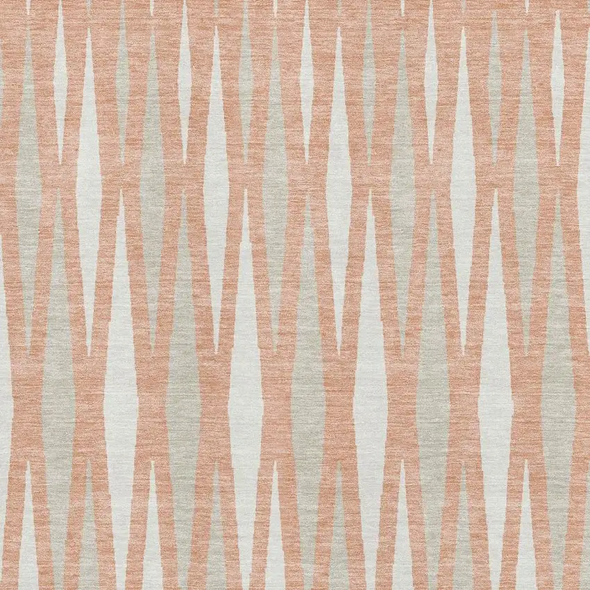 Salmon And Ivory Geometric Washable Area Rug With UV Protection Photo 3