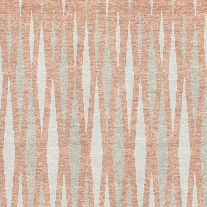 Salmon And Ivory Geometric Washable Area Rug With UV Protection Photo 3