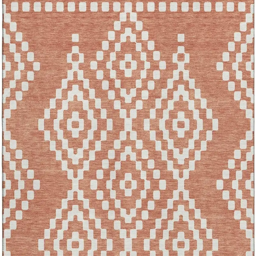 Salmon And Ivory Geometric Washable Area Rug With UV Protection Photo 4