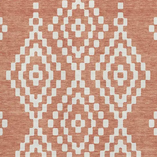 Salmon And Ivory Geometric Washable Area Rug With UV Protection Photo 3