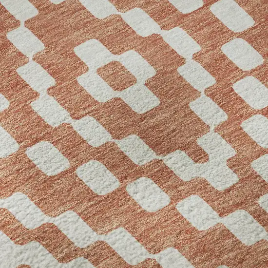 Salmon And Ivory Geometric Washable Area Rug With UV Protection Photo 7