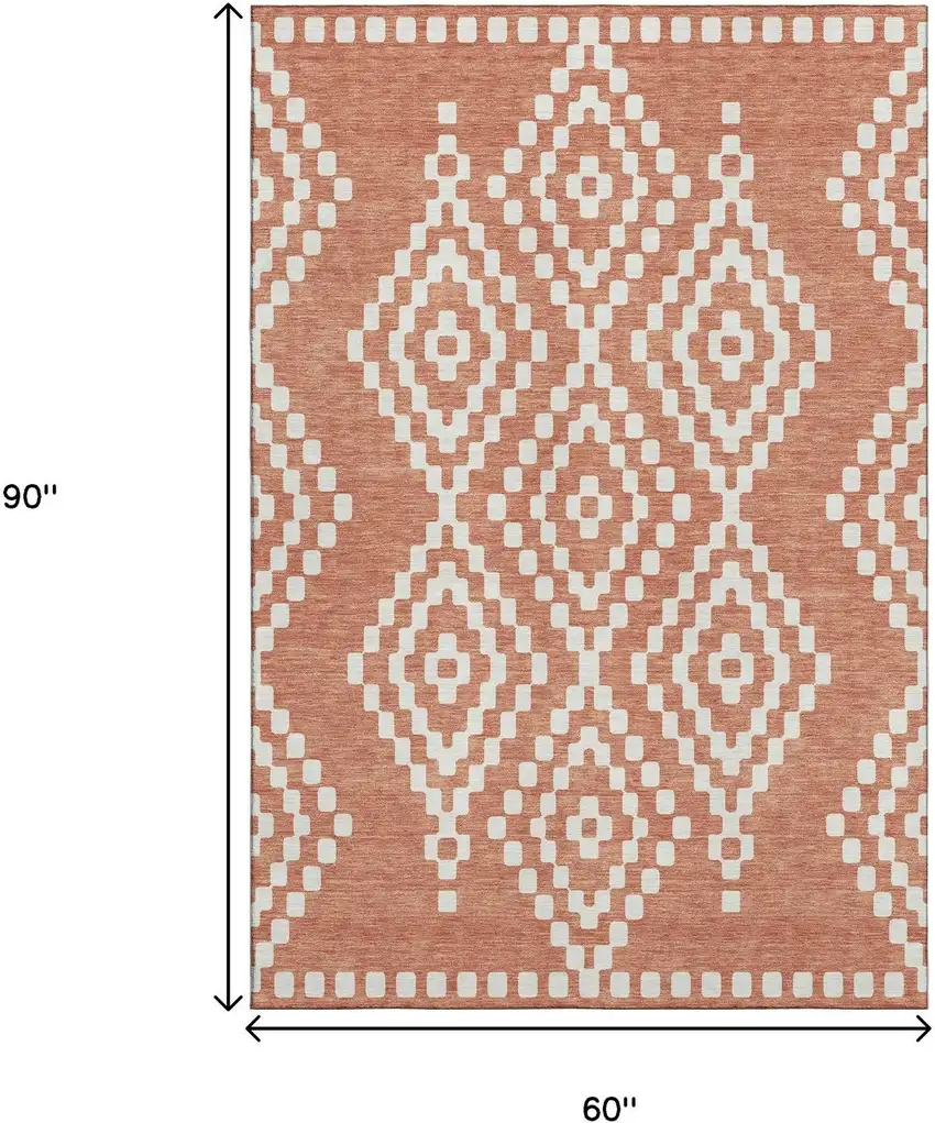 Salmon And Ivory Geometric Washable Area Rug With UV Protection Photo 8