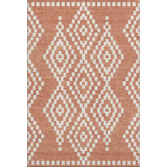 Salmon And Ivory Geometric Washable Area Rug With UV Protection Photo 1