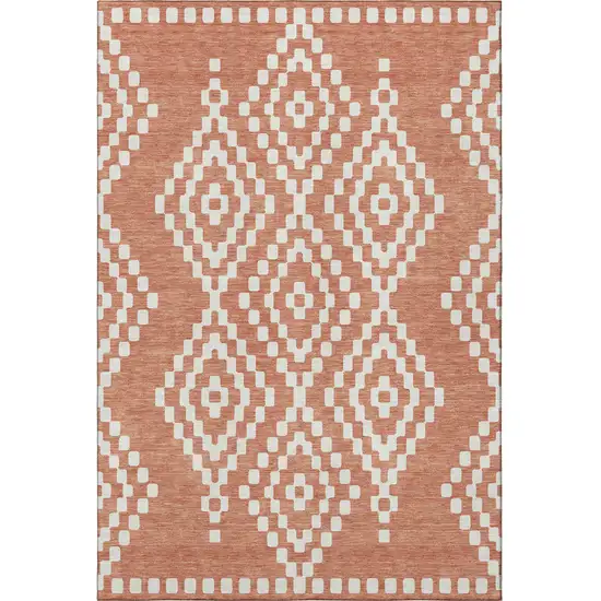 Salmon And Ivory Geometric Washable Area Rug With UV Protection Photo 4