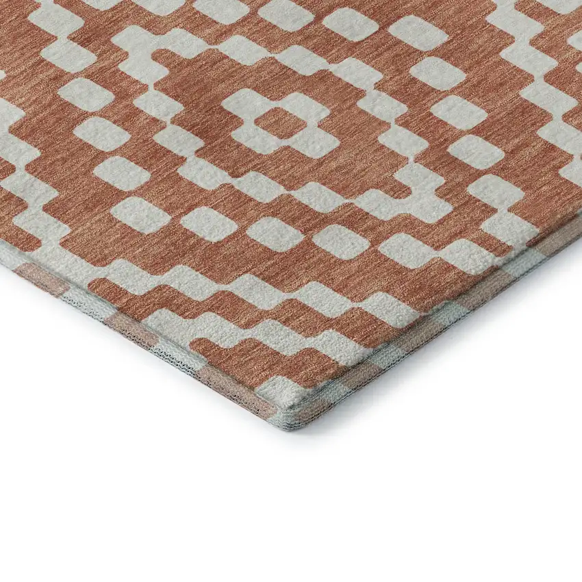 Salmon And Ivory Geometric Washable Area Rug With UV Protection Photo 8